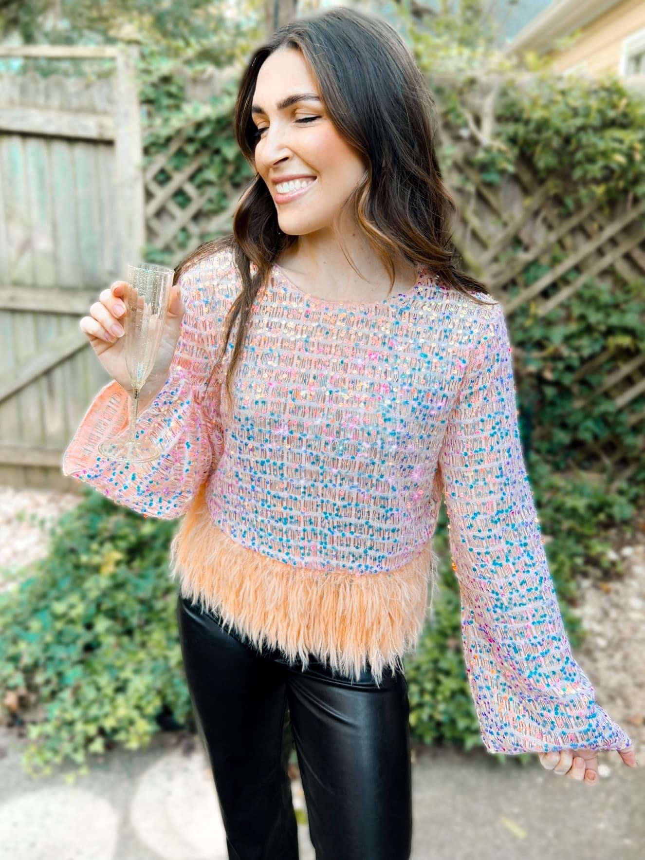 Starla Sequin & Feather Top