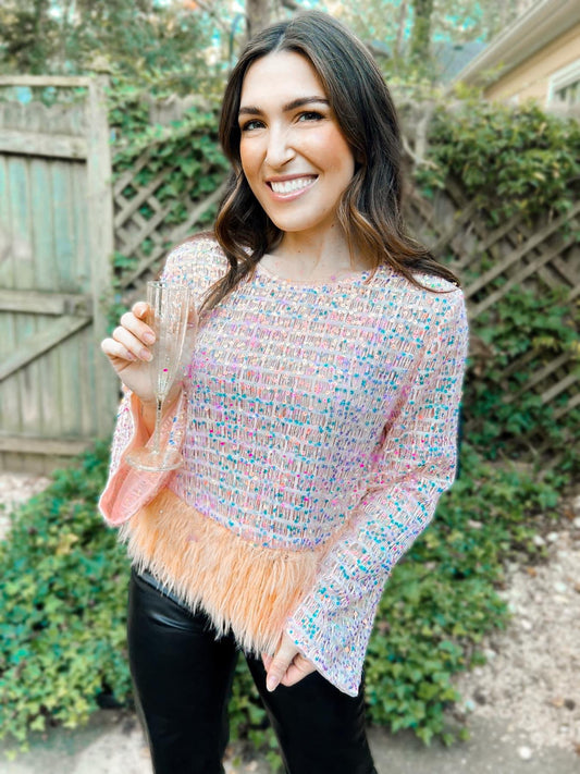 Starla Sequin & Feather Top
