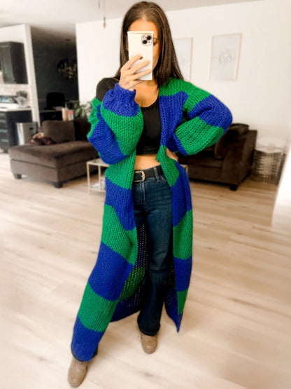 PRE ORDER Oversized Chunky Striped Balloon Sleeve Duster
