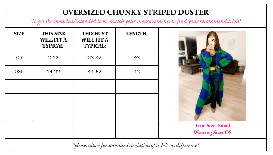 PRE ORDER Oversized Chunky Striped Balloon Sleeve Duster